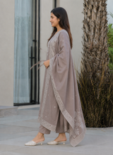 Chhaya midday-grey cotton kurta set with fine white thread-flower detailing
