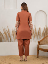 Morpaankh Kinara cotton jacquard co-ord set with white woven floral border, collar and straight pant, view 32