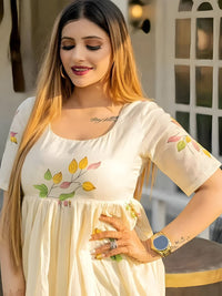 MorPaankh Champa cream cotton kurta with painted floral print, view 2