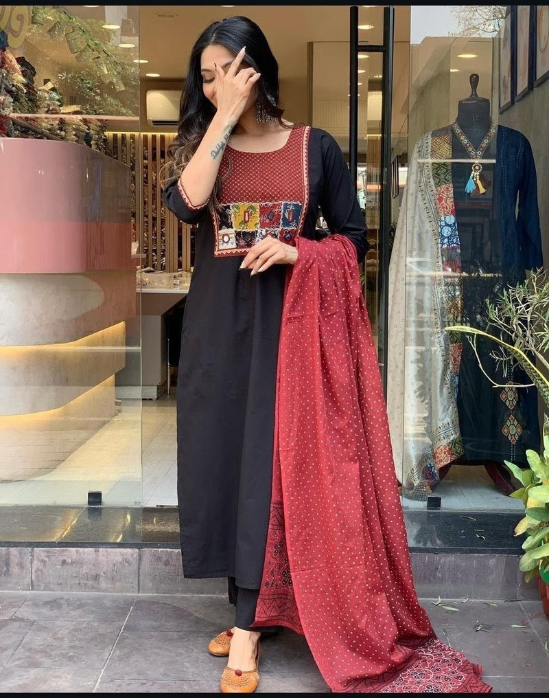 MorPaankh Rat Jugnu chinon silk kurta set with patchwork shisha-mirror yoke and maroon dupatta