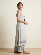 Kohra misty sage linen two piece with block-print palazzo, Morpaankh