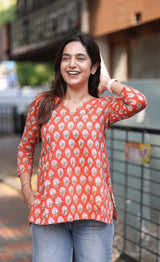 Morpaankh Naranga orange cotton block-print kurti, view 4