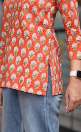 Morpaankh Naranga orange cotton block-print kurti, view 7